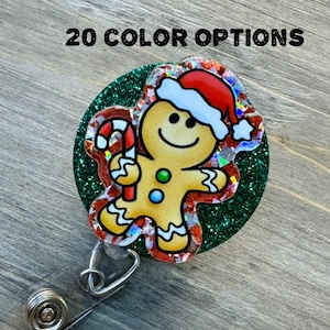 Gingerbread Man Christmas Badge Reel with Glittered Background