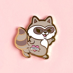 Trashy Raccoon Hard Enamel Pin / funny, lapel pin, badge, gold
