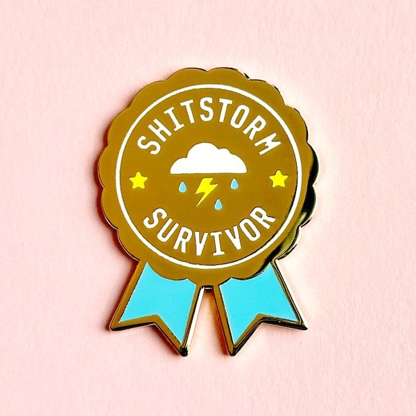 Shitstorm Survivor Enamel Pin / ribbon, medal, award, kawaii, funny, lapel pin, badge, gold