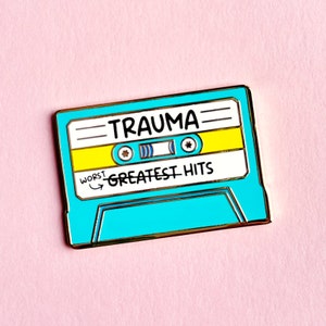 Trauma Greatest Hits Hard Enamel Pin / cassette tape, music, mix tape, funny, lapel pin, badge, gold