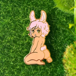 Clover Bunny Boy Hard Enamel Pin / cute, pinup, lapel pin, badge, gold, pink