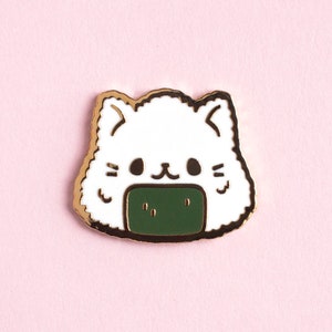 Onigiri Cat Hard Enamel Pin / Rice ball, kawaii, food, Japanese, Japan, lapel pin, badge, gold
