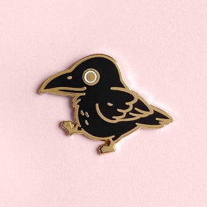 Chubby Crow Hard Enamel Pin / raven, bird, lapel pin, badge, gold