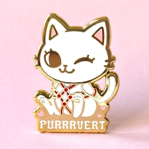 Purrrvert Shibari Cat Hard Enamel Pin / kawaii, cute, bondage, pervert, kink, lapel pin, badge, gold