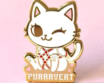 Purrrvert Shibari Cat Hard Enamel Pin / kawaii, cute, bondage, pervert, kink, lapel pin, badge, gold