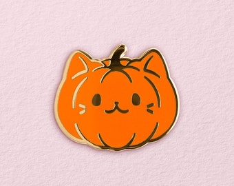 Pumpkin Cat Hard Enamel Pin / Halloween, jack-o-lantern, cute, lapel pin, badge, gold