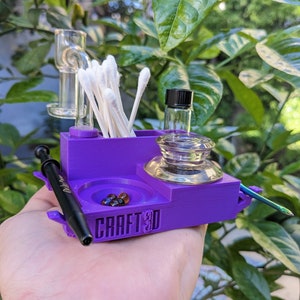 Compact Travel or Desk Dabstation with Dabber and Jewel Grabber Holder Cap Stand alcohol vile and qtip holder