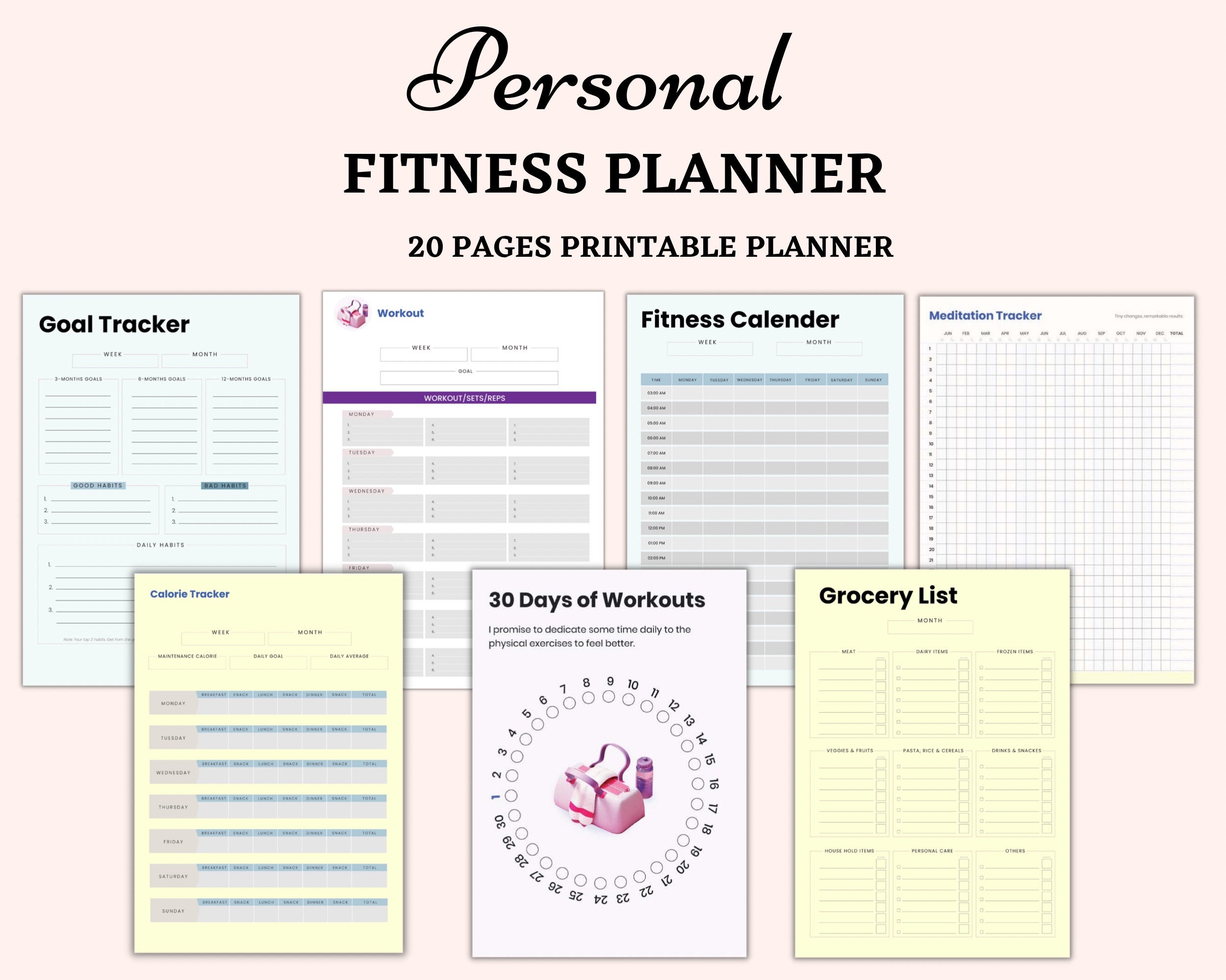 Weekly Workout Fitness Planner Printable Weight Loss Etsy