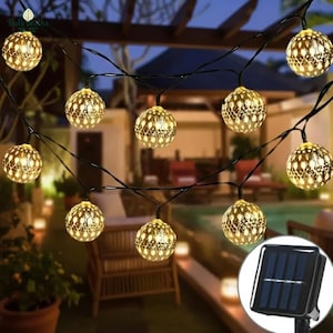 Marokkanische Solar Lichterkette | LED Lichterkette für Garten & Home Decor | Wasserdichte Outdoor Ball Lichter für Partys und Urlaub