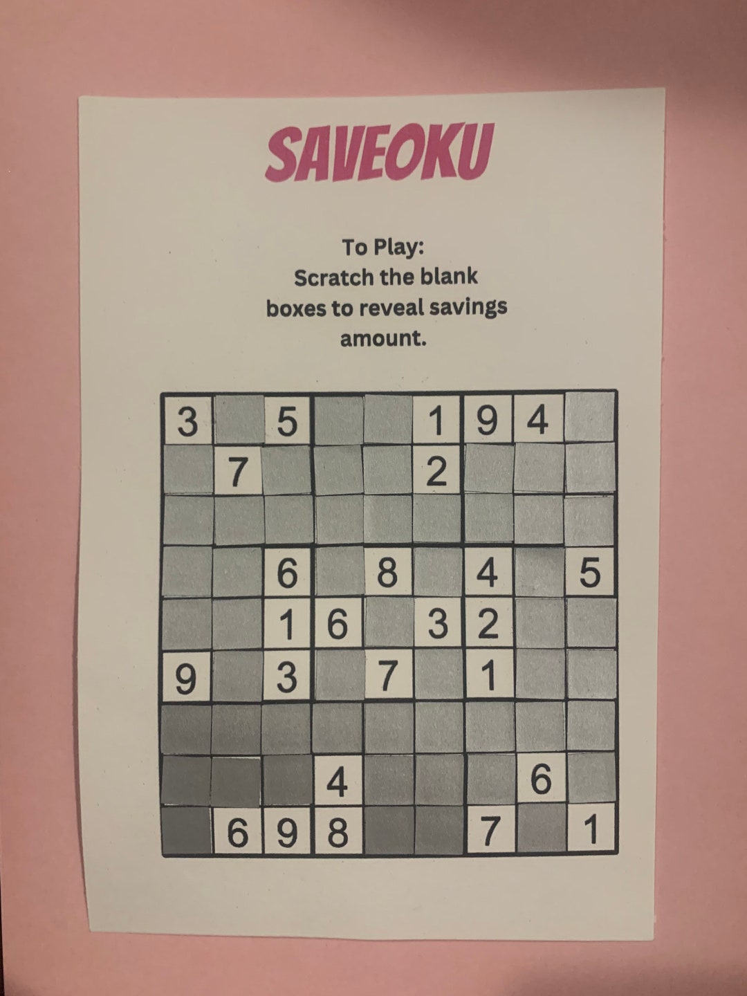 Saveoku sudoku Savings Challenge Scratch off Version Etsy