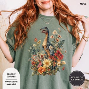 Floral Dinosaur Comfort Colors Tee, Dinosaur Lover Gift, Dinosaur Shirt, Gifts for Geeks, Paleontology Shirt, Paleontology Gift, Nerdy Shirt