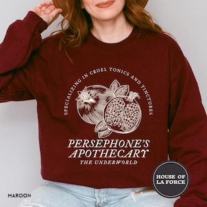 Persephone&#39;s Apothecary Sweatshirt, Greek Mythology, Hades, Book Lover, Hades and Persephone, Pomegranate, Bookish Merch, Fantasy Romance