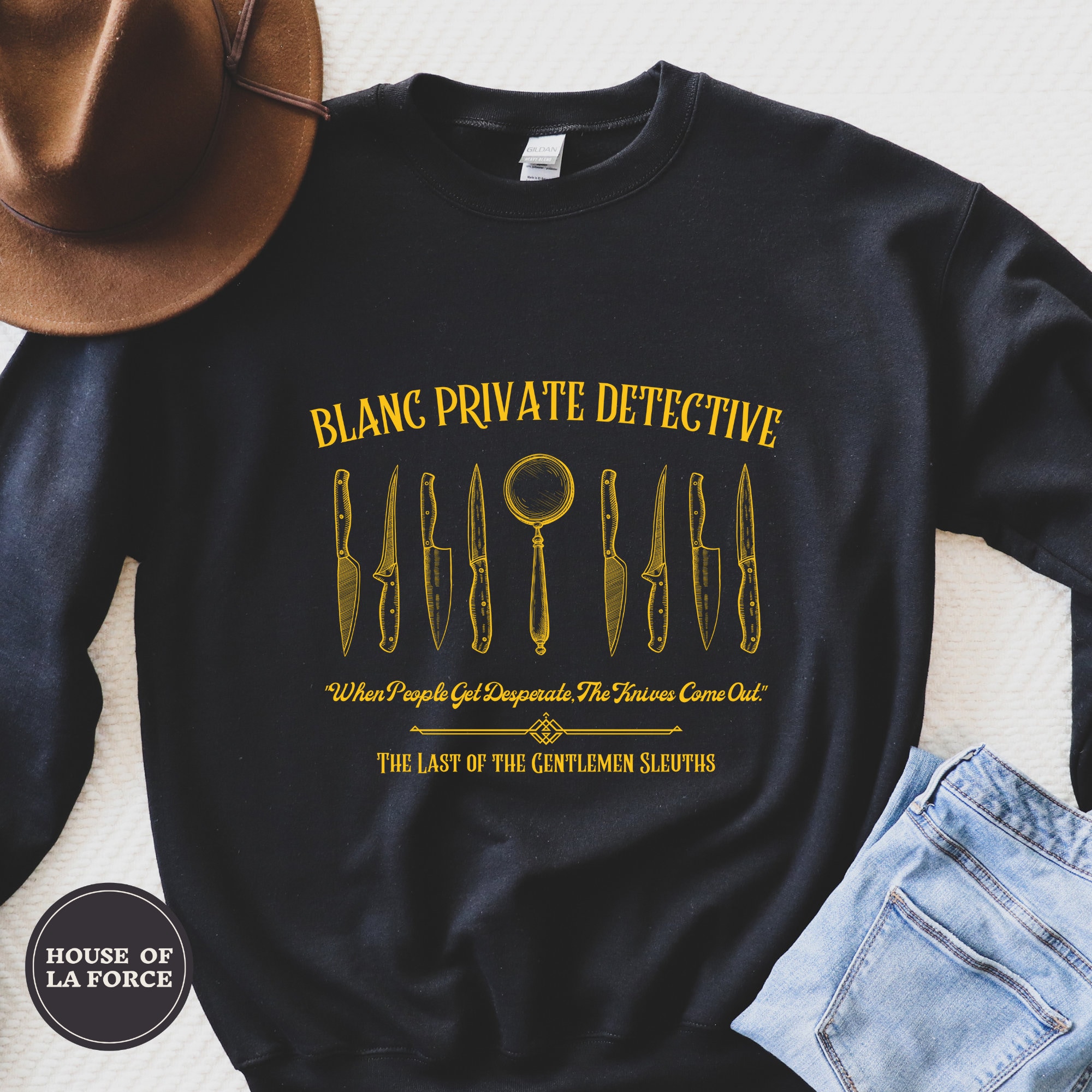 Blanc Private Detective Sweatshirt, Knives Out, Daniel Craig, Murder Mystery, Ana De Armas, Agatha Christie, Glass Onion, Movie Lover Gift