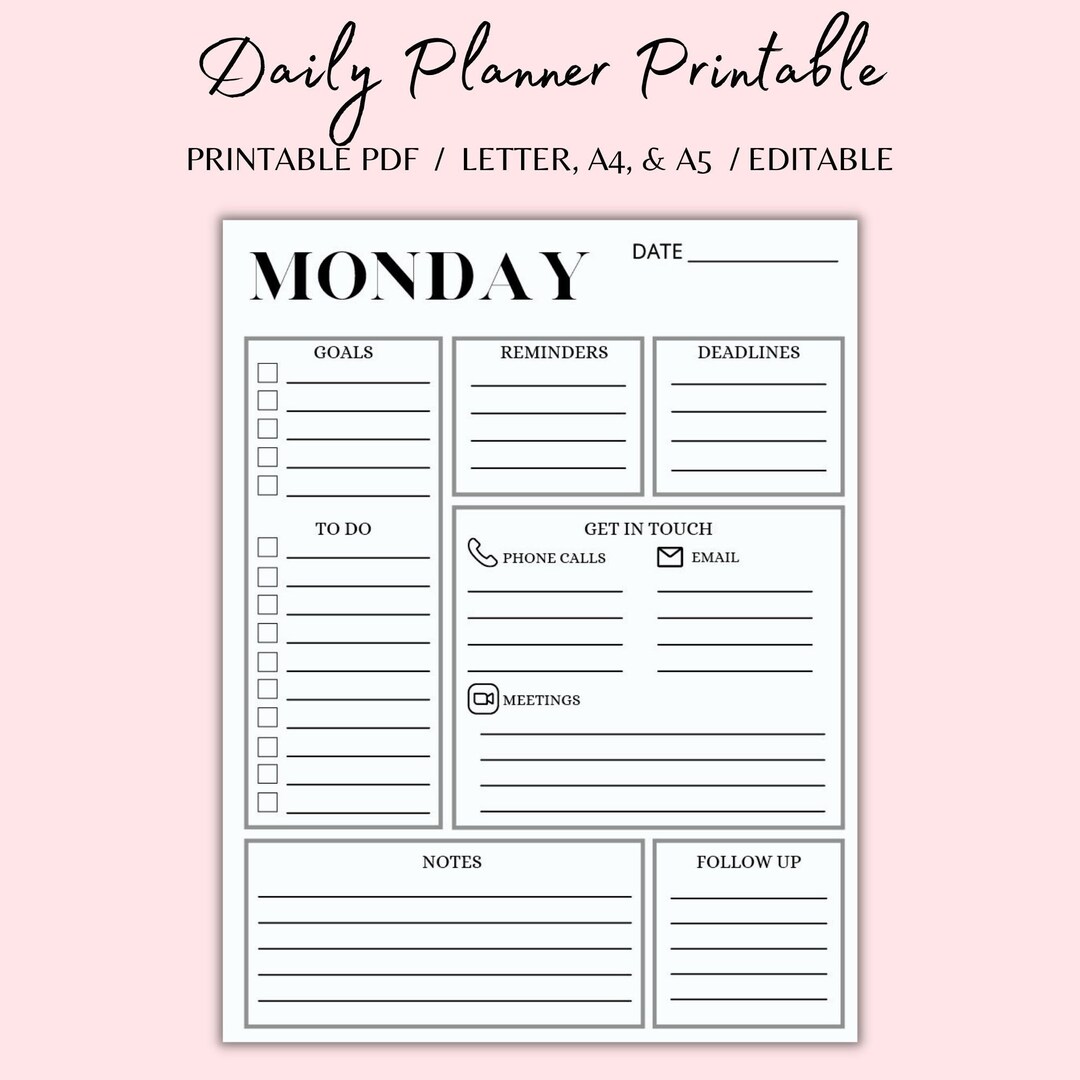 Printable Daily Planner, Daily to Do List, Instant Download ...