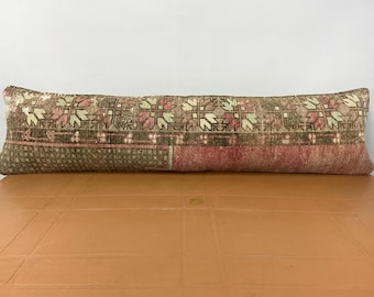 Extra Large lumbar turkish pillow cover,long pillow green for bed long pillow 12x48 inches,extra long lumbar rug pilllow for bed