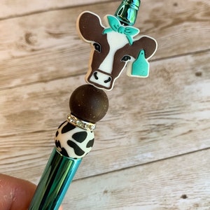 Beaded Pen | Silicone Beaded Pen | Farm Animal Pen | Cow Pen | Novelty Pen | Western Beaded Pen | Farm Gift