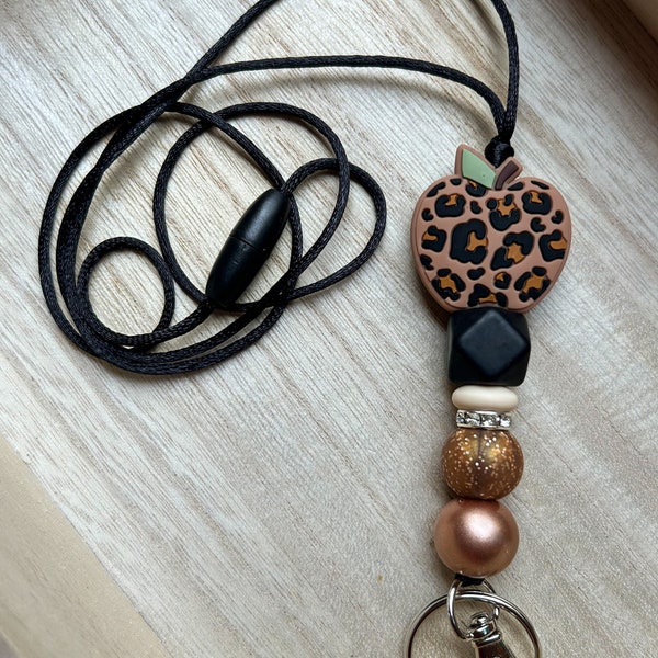 Apple Lanyard | Teacher Lanyard | Back to School Teacher Gift | School Lanyard | Cheetah Print  | Lanyard Teacher |