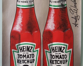Andy Warhol. Heinz. Watercolor on paper. Pop Art. Handmade. Vintage. Art. Watercolor Painting. Home Office Decor. Silver Poster. Wall Art
