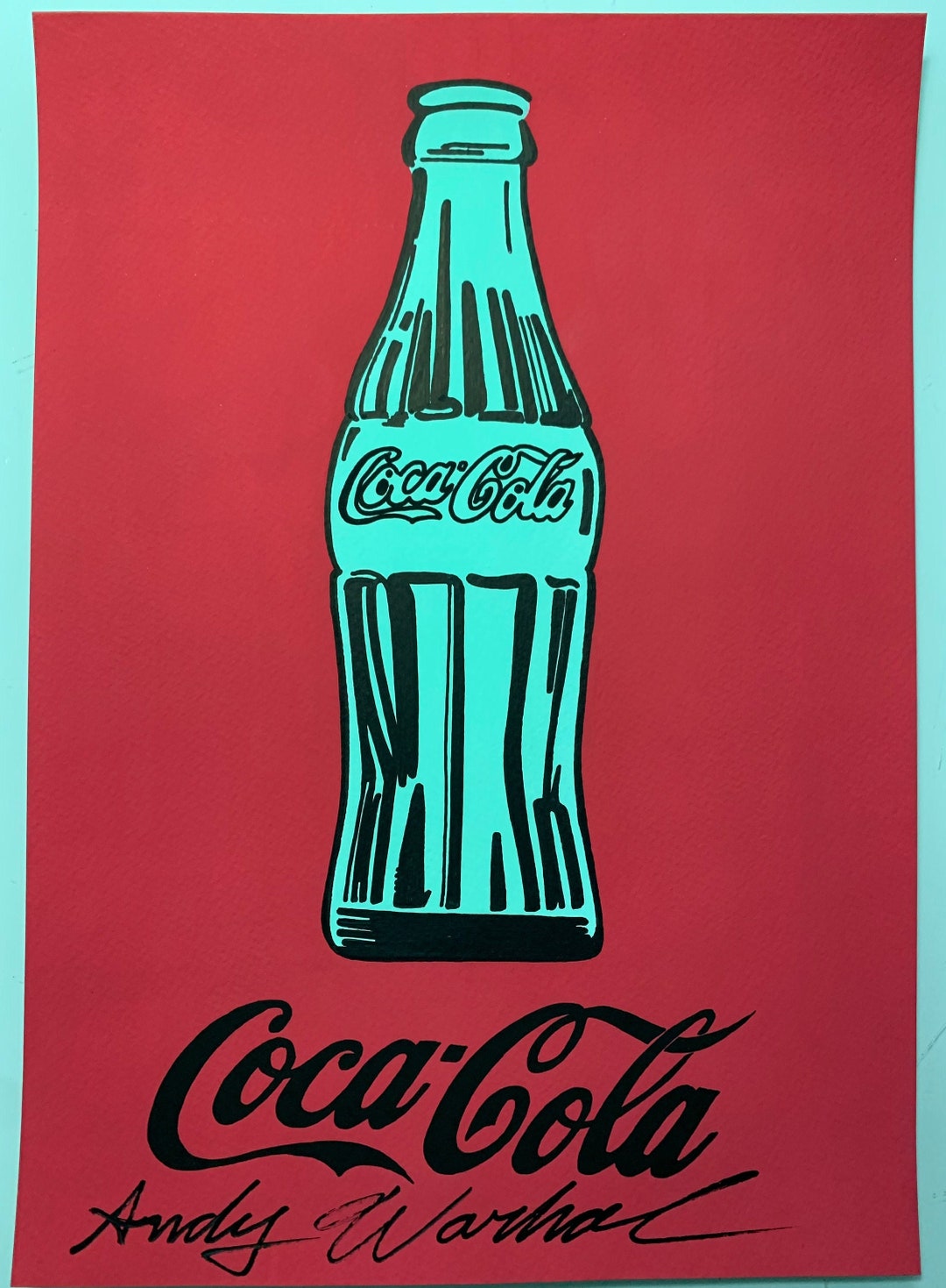 Andy Warhol Coca Cola Watercolor On Paper Pop Art Handmade Vintage