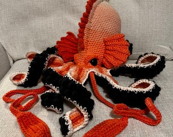 Handmade Crochet Kraken - Orange/Pink/Peach Ombré