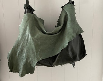 Borsa Tote in vera pelle verde, borsetta multitasche per uomo e per donna, fatta a mano in Italia in stile esclusivo e di tendenza fairycore