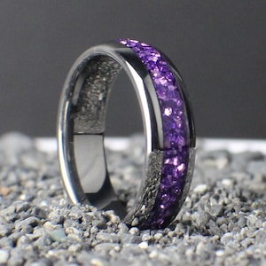 Amethyst Ring, Birthstone Ring, Amethyst Wedding Band, 6mm Wide Ring, Wedding Band with Amethyst