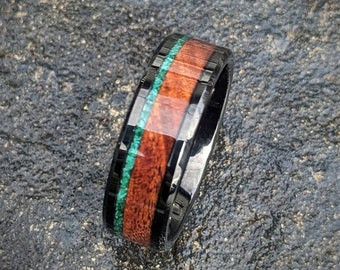 Bague en bois avec malachite, alliance en malachite, bague en bois de rose et malachite, alliance unique, bague pour homme, bague de promesse, alliance