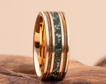 Moss Agate Men's Wedding Band, Moss Agate Ring, Whiskey Barrel Wedding Band, Men's Tungsten Ring, 8mm wide ring