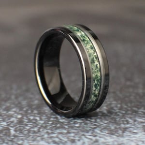 Moss Agate Men&#39;s Wedding Band, Silver Wedding Band with Moss Agate, Tungsten Wedding Band for Men, Men&#39;s Wedding Ring, Men&#39;s Moss Agate Ring