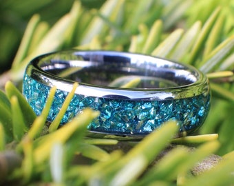 Aquamarine Ring, Birthstone Ring with Aquamarine, March Birthstone ring, 6mm wide Wedding Ring, Aquamarine Wedding Band, Wedding Band
