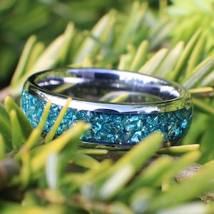 Aquamarine Ring, Birthstone Ring with Aquamarine, March Birthstone ring, 6mm wide Wedding Ring, Aquamarine Wedding Band, Wedding Band