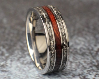 Titanium Men&#39;s Meteorite Ring, Wooden Ring with Meteorite Shavings, Men&#39;s Wedding Band