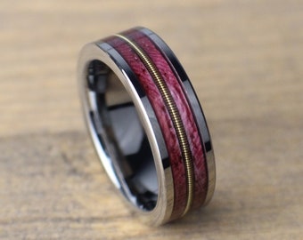 Purple Heart Guitar String Wedding Band, Purple Ring, Guitar String Ring, Couples Ring, Promise Ring, Anniversary Ring