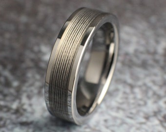 Banda de boda de línea de pesca, anillo de pesca de plata, anillo de boda de pesca de 6 mm de ancho, anillo para pescador