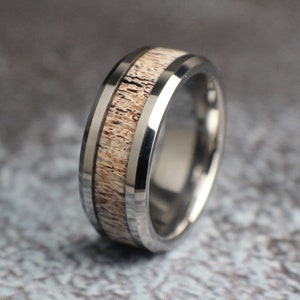 Men&#39;s Elk Antler Wedding Band, Tungsten Antler Ring