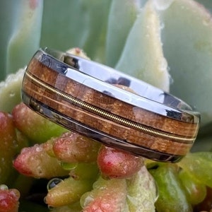 Guitar String and Whiskey Barrel Wedding Ring, Musician ring, Wooden Ring, Guitar String Ring, Men's Ring, Promise Ring, Guitar Men's Ring