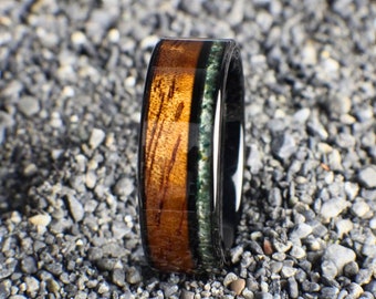 Moss Agate Ring With Koa Wood, Koa Wood Ring, Moss Agate Wedding
