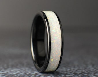 Opal Wedding Band, White Wedding Ring, White Opal Ring