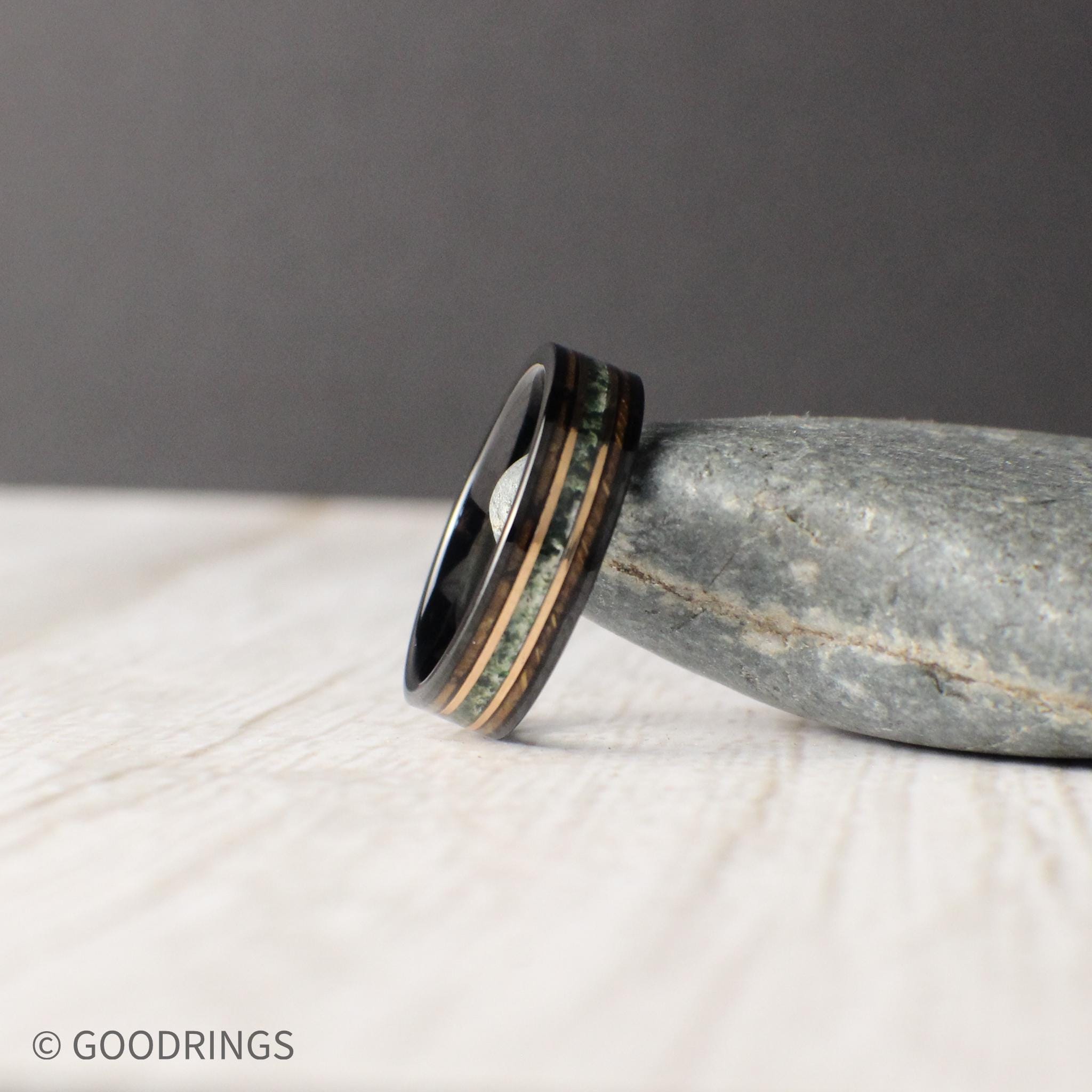 Moss Agate Men's Wedding Band, Moss Agate Ring, Whiskey Barrel Wedding Band, Men's Tungsten Ring, 8mm wide ring