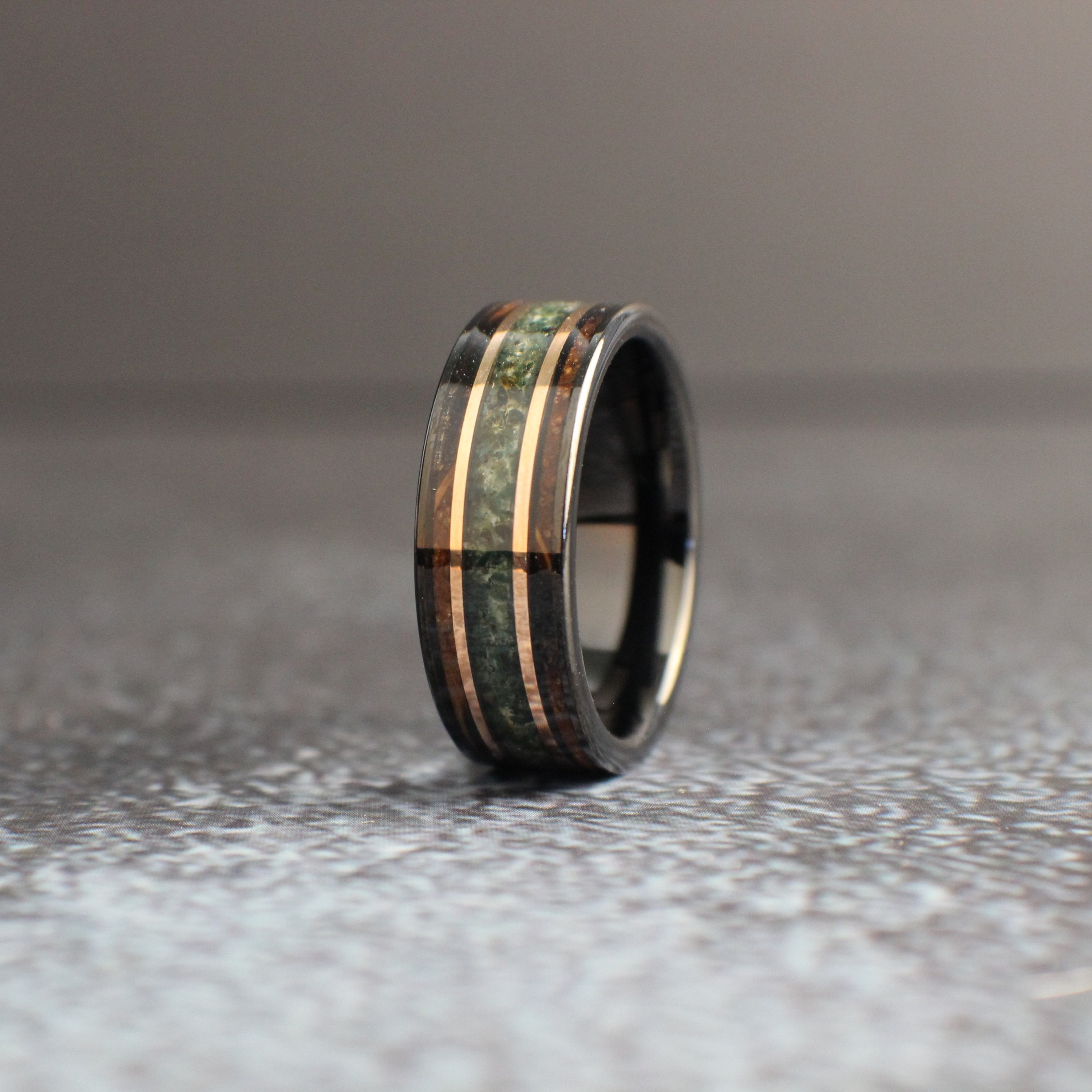 Moss Agate Men's Wedding Band, Moss Agate Ring, Whiskey Barrel Wedding Band, Men's Tungsten Ring, 8mm wide ring