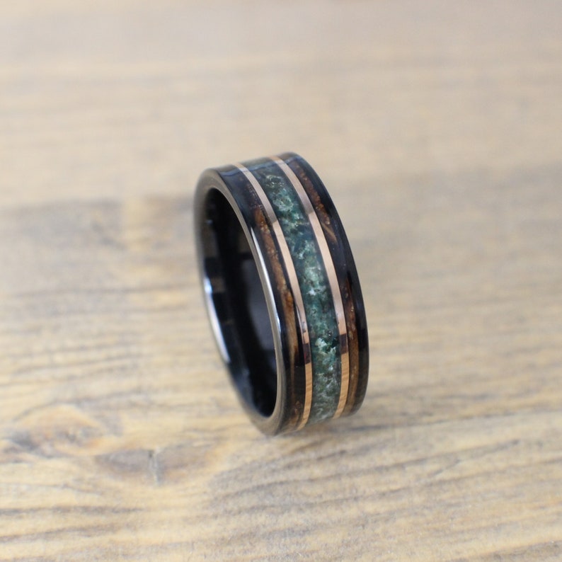 Moss agate wedding band