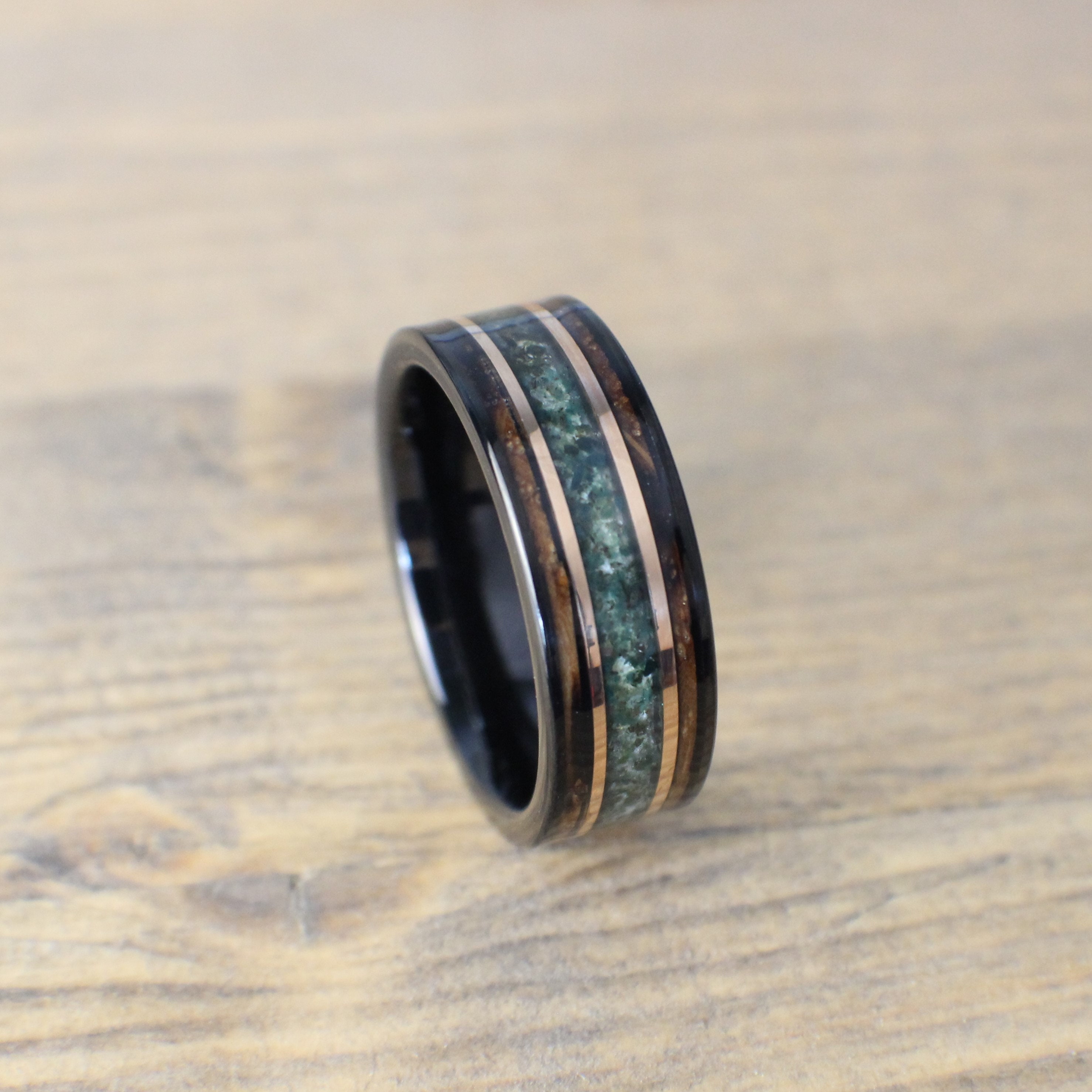 Moss Agate Men's Wedding Band, Moss Agate Ring, Whiskey Barrel Wedding Band, Men's Tungsten Ring, 8mm wide ring