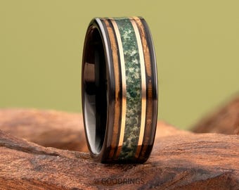 Moss Agate Men's Wedding Band, Moss Agate Ring, Whiskey Barrel Wedding Band, Men's Tungsten Ring, 8mm wide ring