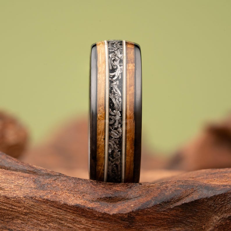 Meteorite Wedding Ring, Guitar String Ring
