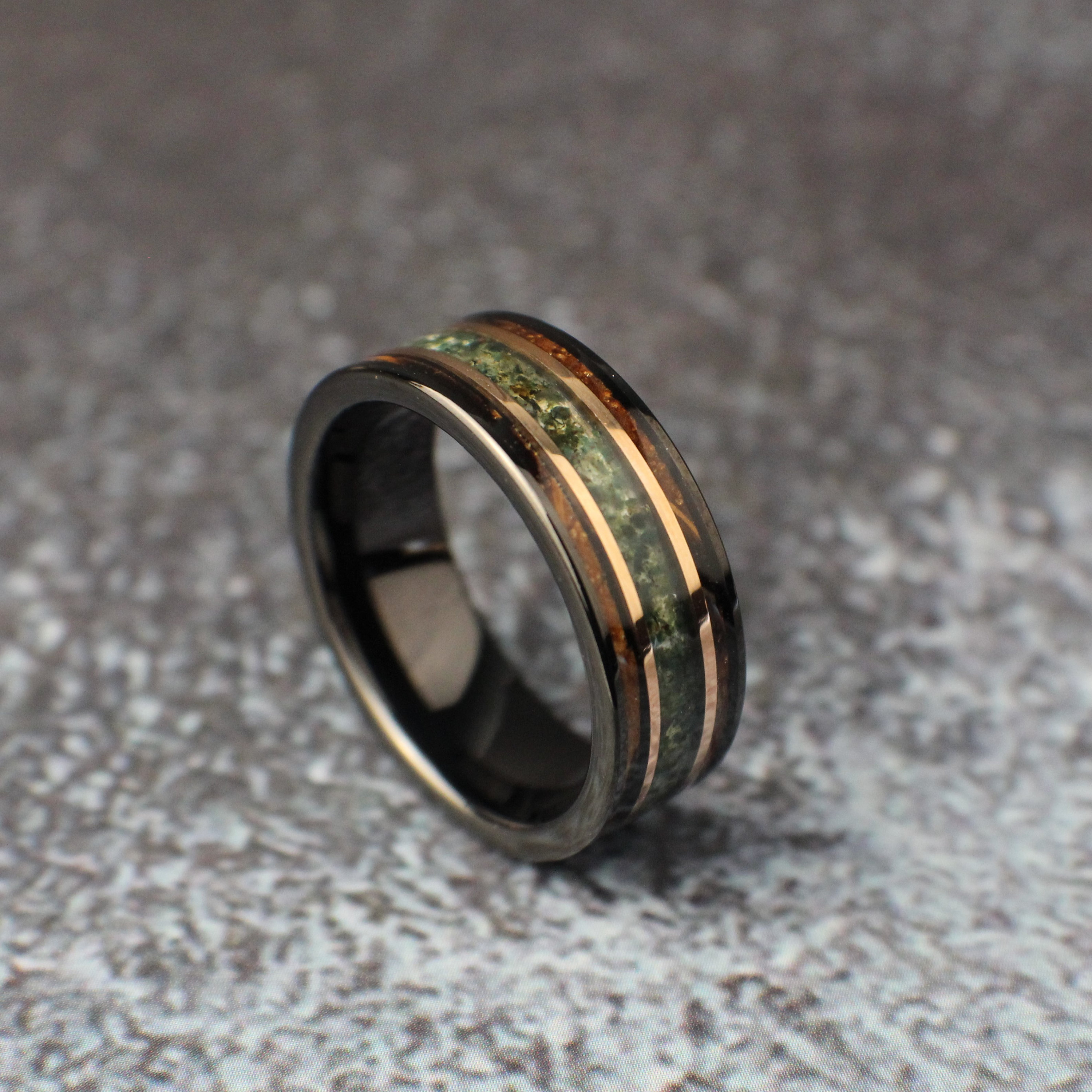 Moss Agate Men's Wedding Band, Moss Agate Ring, Whiskey Barrel Wedding Band, Men's Tungsten Ring, 8mm wide ring