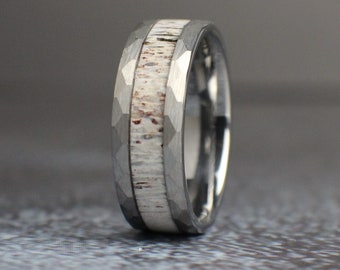 Antler Ring for Men, Men's Wedding Band, Hammered Tungsten Ring, Wedding Ring, Promise Ring, Anniversary Ring