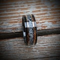 Burnt Whiskey Barrel Ring with Meteorite, Meteorite wedding ring, Whisky barrel band, Unique Wedding band, Men's wedding band meteorite