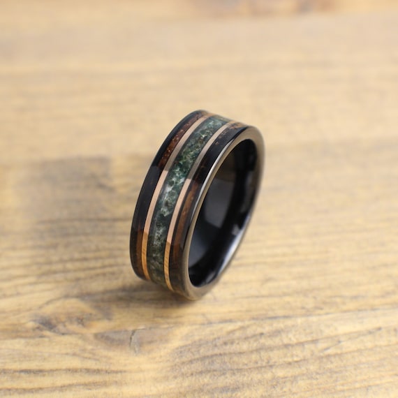 Moss Agate Men's Wedding Band, Moss Agate Ring, Whiskey Barrel Wedding Band, Men's Tungsten Ring, 8mm wide ring