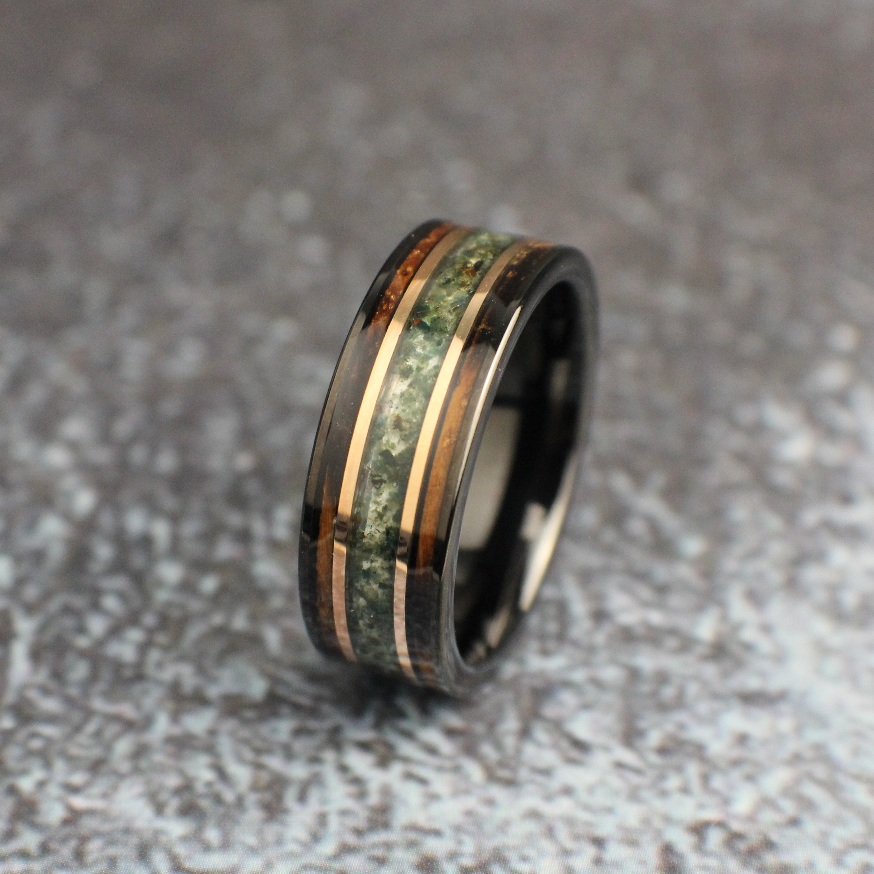 Moss Agate Men's Wedding Band, Moss Agate Ring, Whiskey Barrel Wedding Band, Men's Tungsten Ring, 8mm wide ring