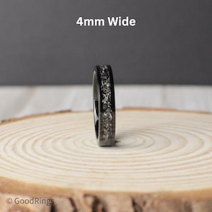 Burnt Whiskey Barrel Ring with Meteorite, Meteorite wedding ring, Whisky barrel band, Unique Wedding band, Men's wedding band meteorite 4mm Wide